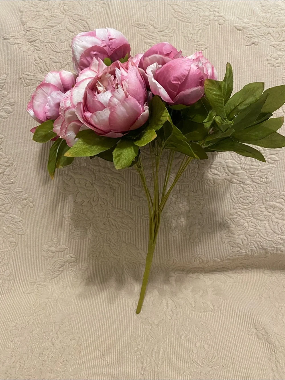 Faux Peony Bouquet Pink and White